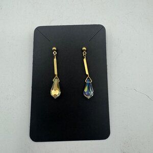 Gold-Tone Drop Earrings With Iridescent Crystal Teardrop Design